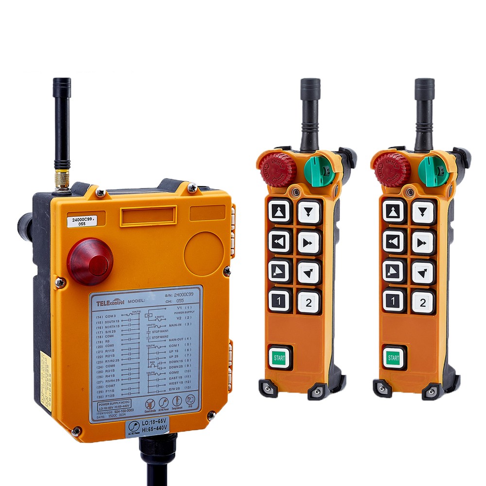 8 buttons: two-step 2Transmitter+1 Receiver 12V and 18V~65Vradio remote control for crane