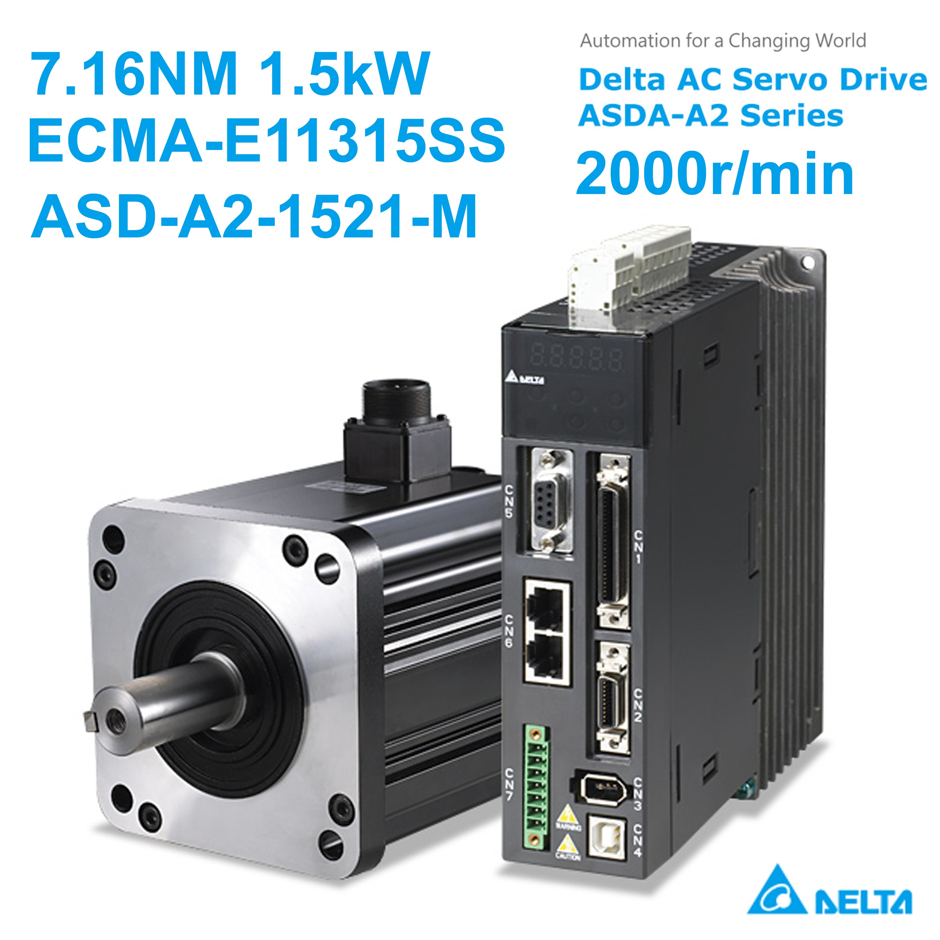 ECMA-E11315SS+ASD-A2-1521-M Delta AC Servo Motor Drive kits 220V 1.5kW  7.16NM 2000r/min 130mm NEMA52 with Brake Keyway  CANopen E-CAM