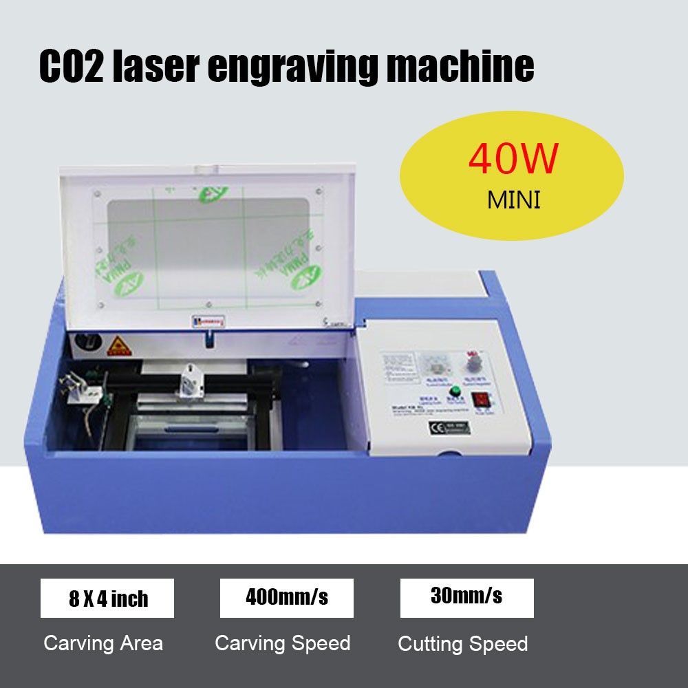 40W Mini CO2 Laser Engraving Cutting Machine for 110/220V with 200 * 100 mm Working Area 0.01mm Accurancy 400mm/s Engraving Speed