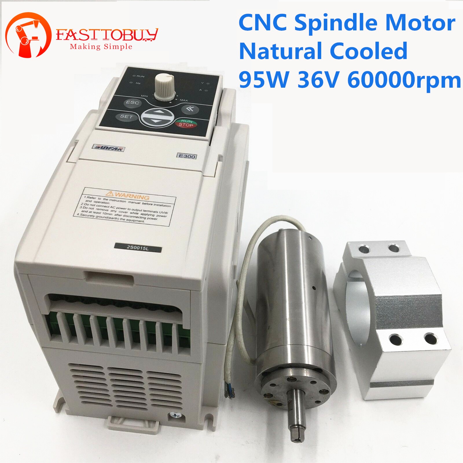 Natural Cooled 95W CNC Spindle Motor 36V Kit 60000rpm High Speed Motor + VFD&Bracket GDZ95+E300-2S0015L Natural Cooled 95W CNC Spindle Motor 36V Kit 60000rpm High Speed Motor + VFD&Bracket GDZ95+E300-2S0015L