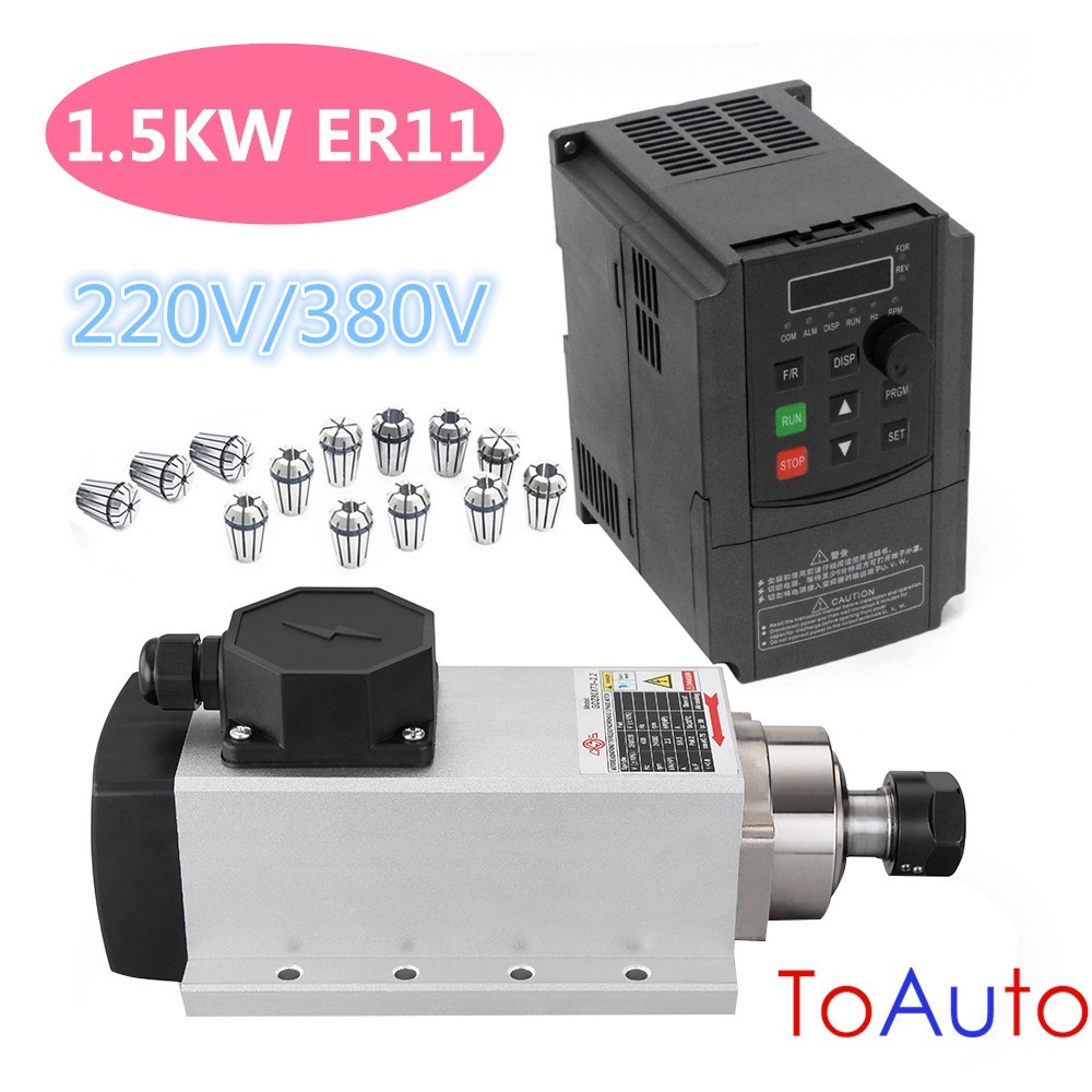 1.5KW ER11 CNC Spindle Motor Kit VFD Frequency Driver 220V 380V 4Bearings for CNC Router Woodworking