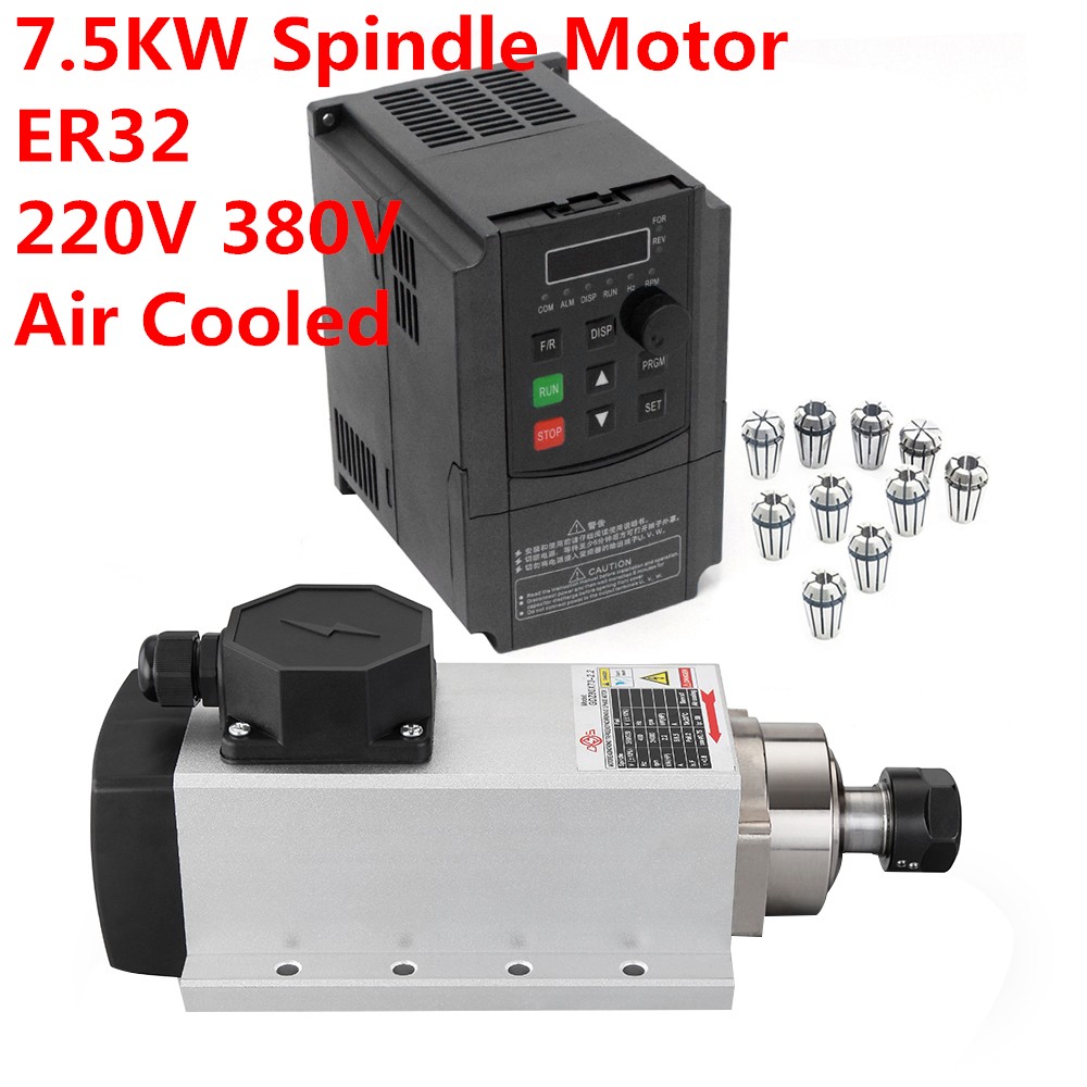 220V 380V Air Cooled CNC Spindle Motor ER32 7.5KW VFD Frequency Driver CNC Woodworking Engraving