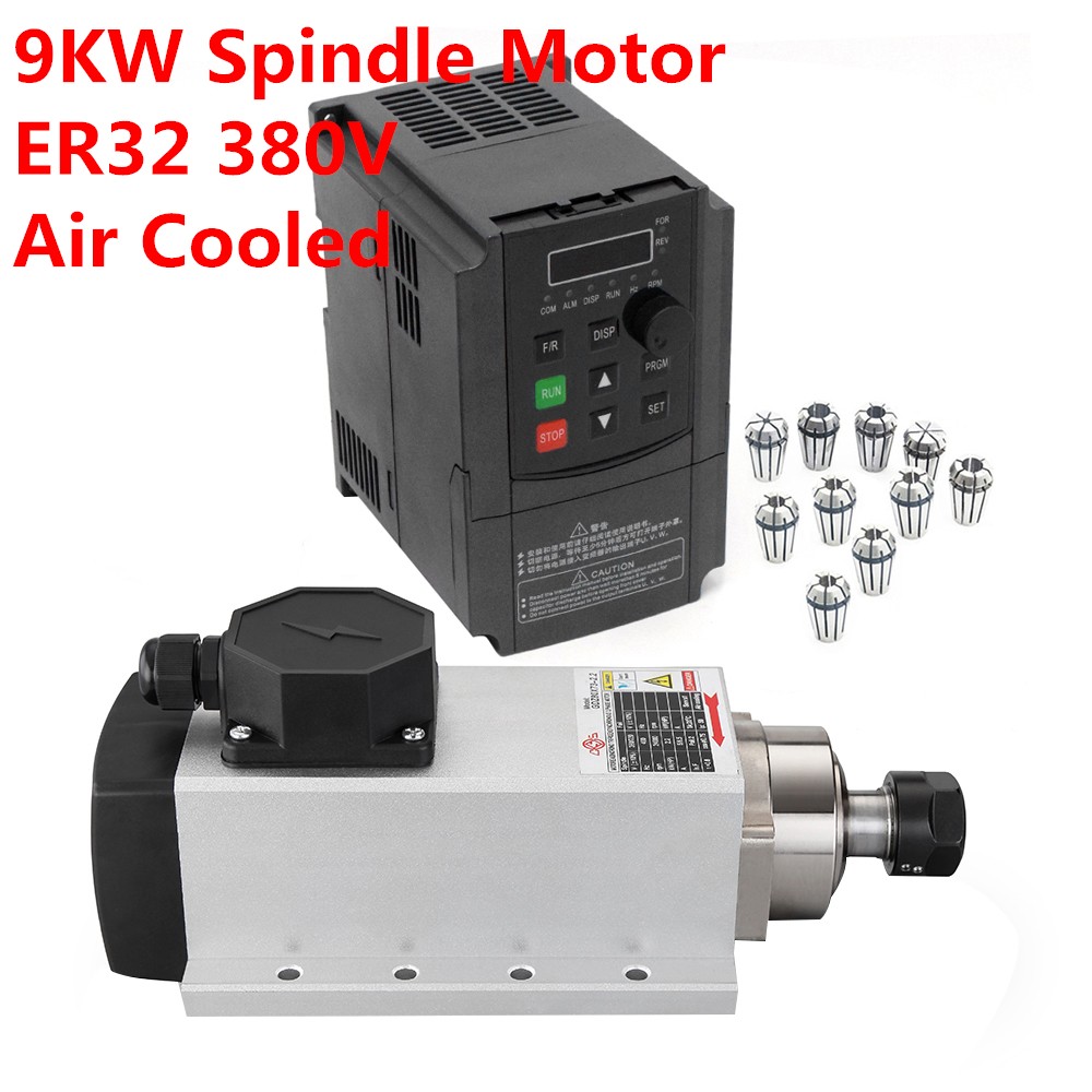 380V 9.5KW CNC Spindle Motor ER32 VFD Frequency Driver Air Cooled CNC Woodworking Engraving